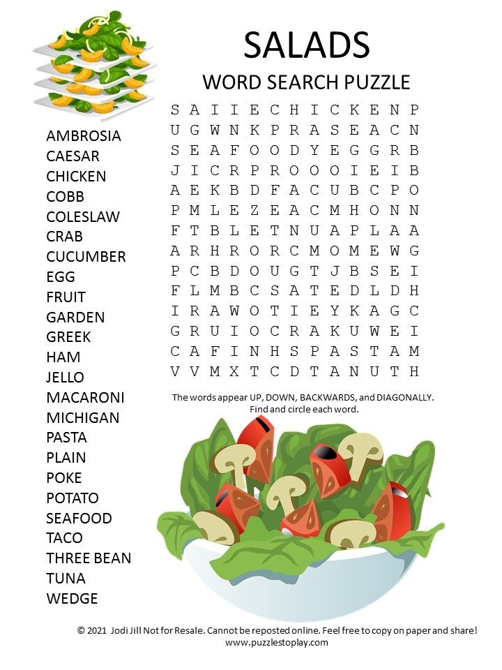 Salad Word Search Puzzle Free Word Search Puzzles Word Puzzles For 