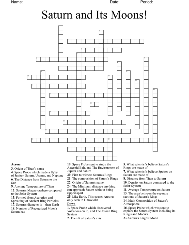 Saturn And Its Moons Crossword WordMint