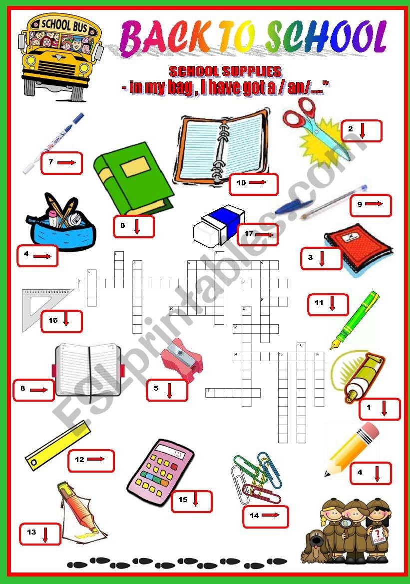 School Supplies Crossword Puzzle 1 At Haroldmcalvert Blog