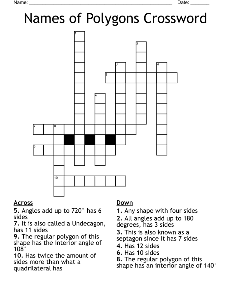 Shapes Crossword WordMint