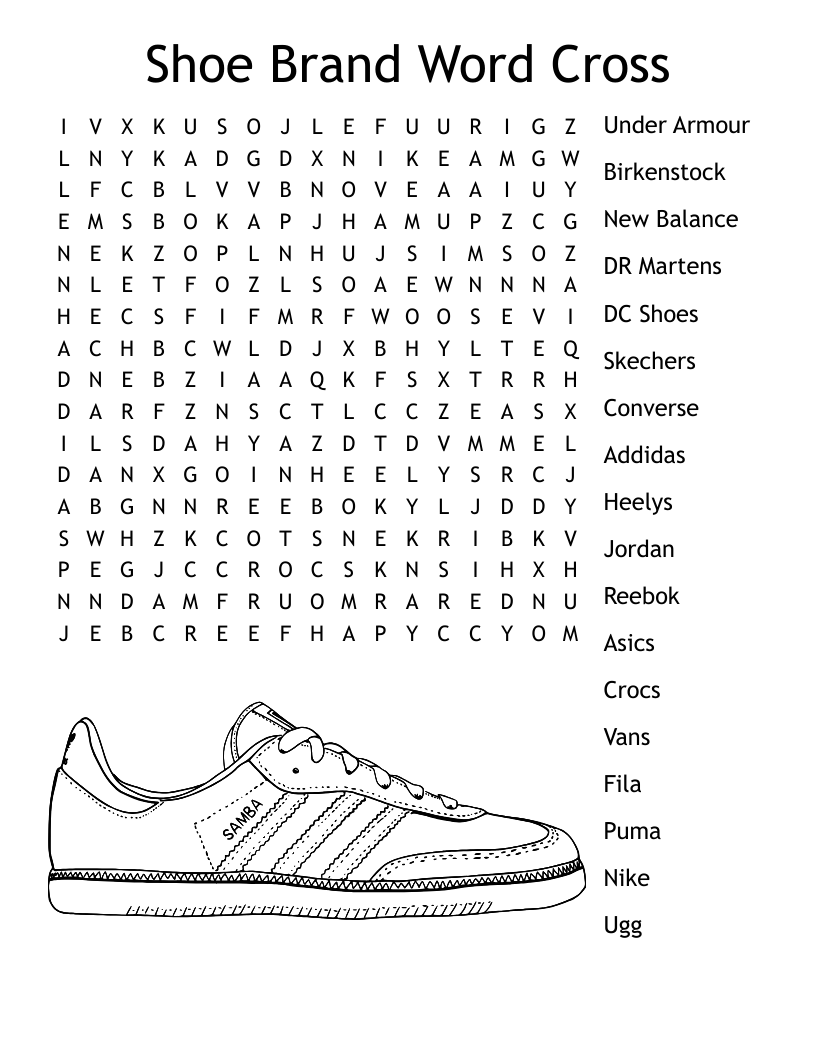 Shoe Words Word Search WordMint