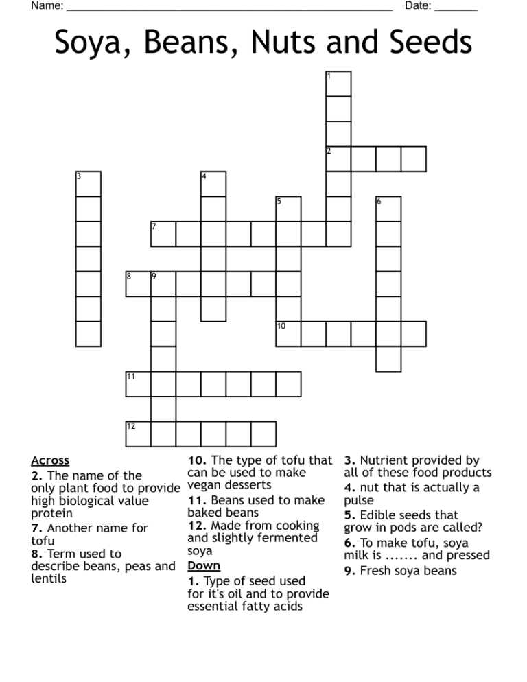 Soya Beans Nuts And Seeds Crossword WordMint