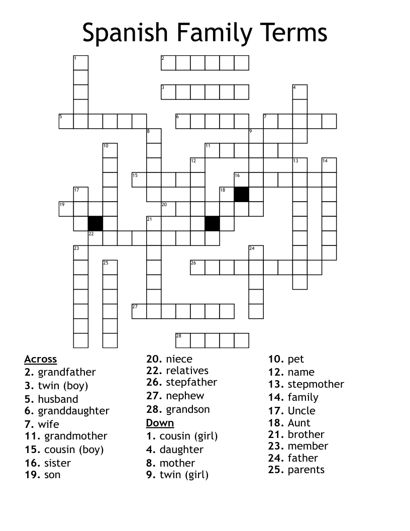 Spanish Family Terms Crossword WordMint