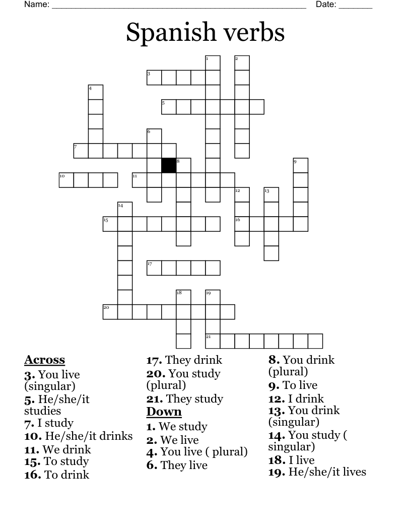 Spanish Verbs Crossword WordMint