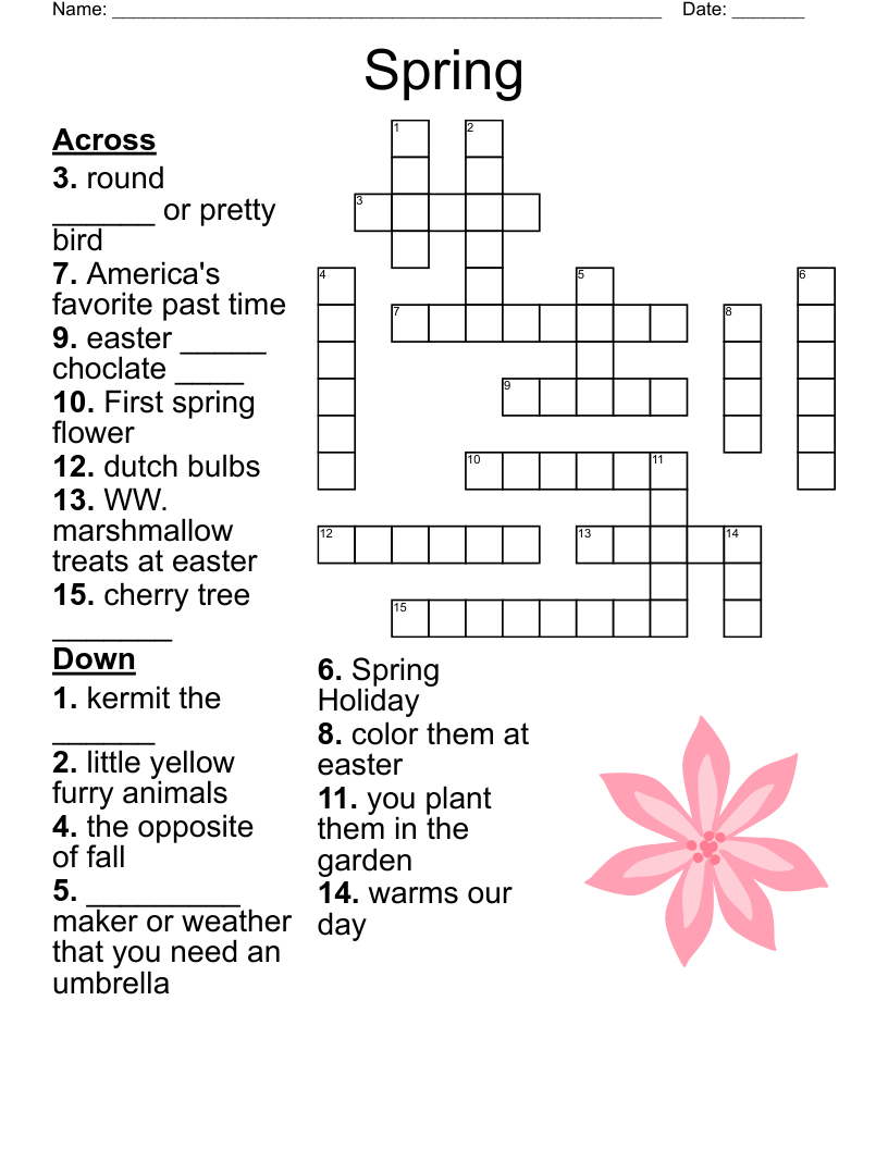 Spring Crossword Puzzles Printable Printable Templates