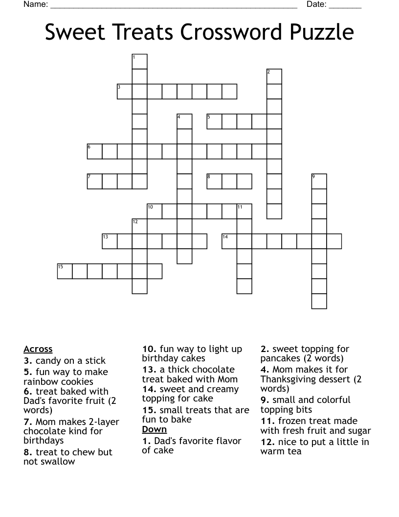 Sweet Treats Crossword Puzzle WordMint