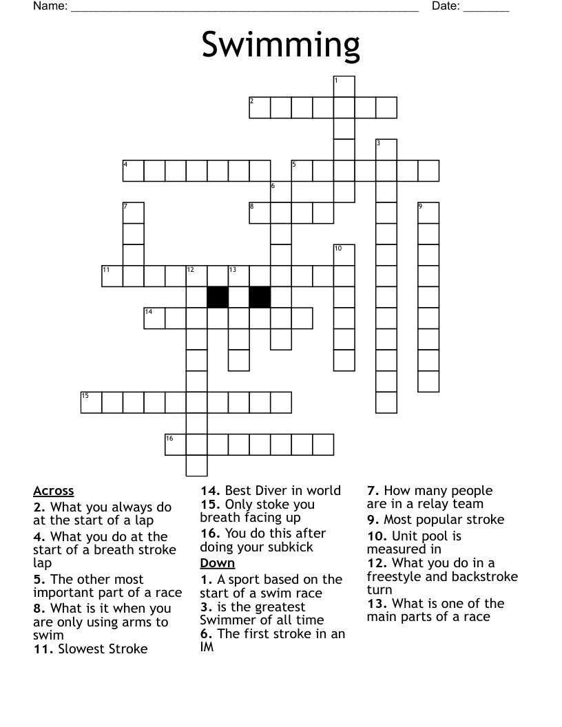 Swimming Crossword WordMint