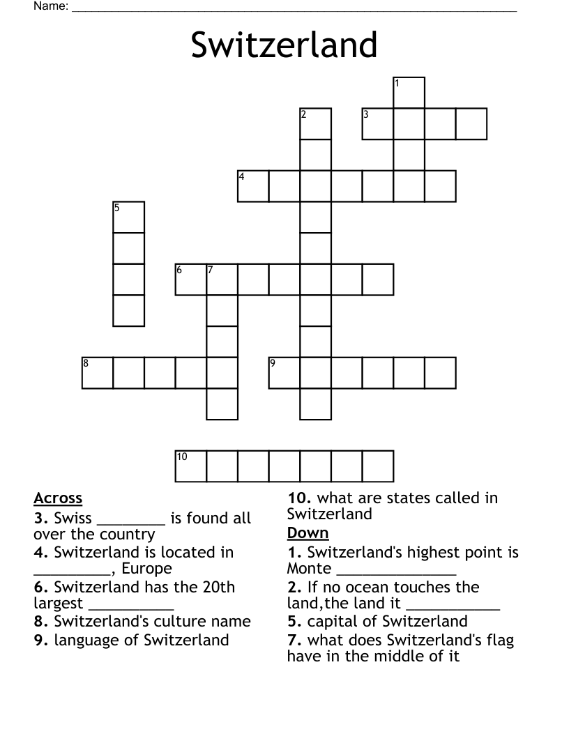 Switzerland Crossword WordMint