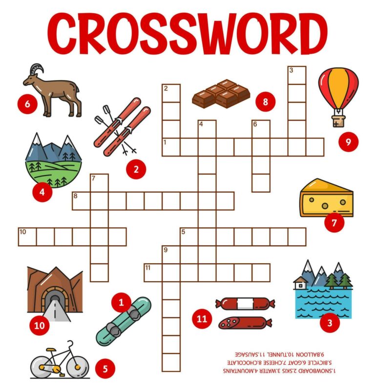 Switzerland Swiss Items Crossword Puzzle Worksheet 26168089 Vector Art 