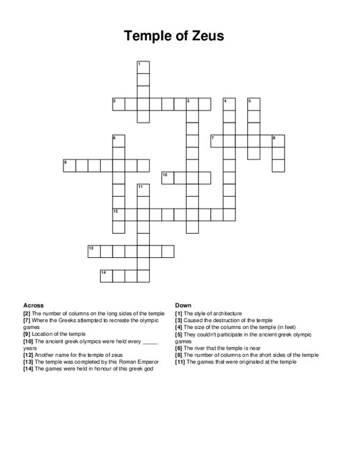 Temple Of Zeus Crossword Puzzle