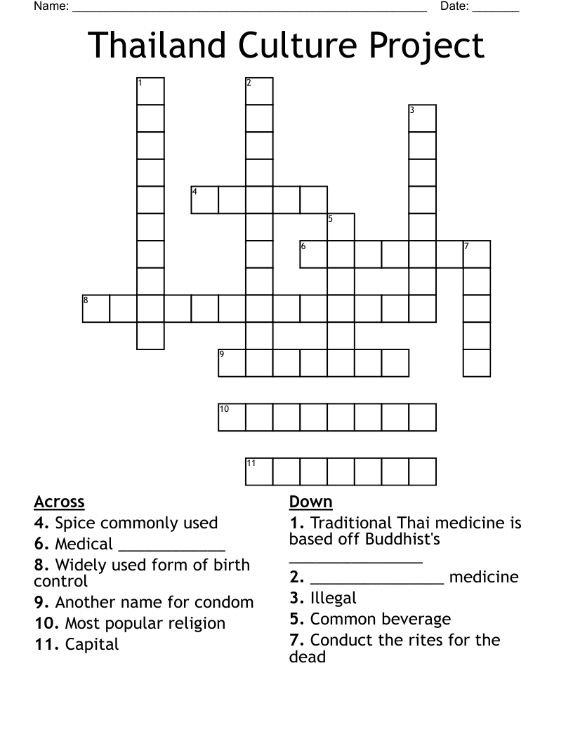 Thailand Culture Project Crossword WordMint