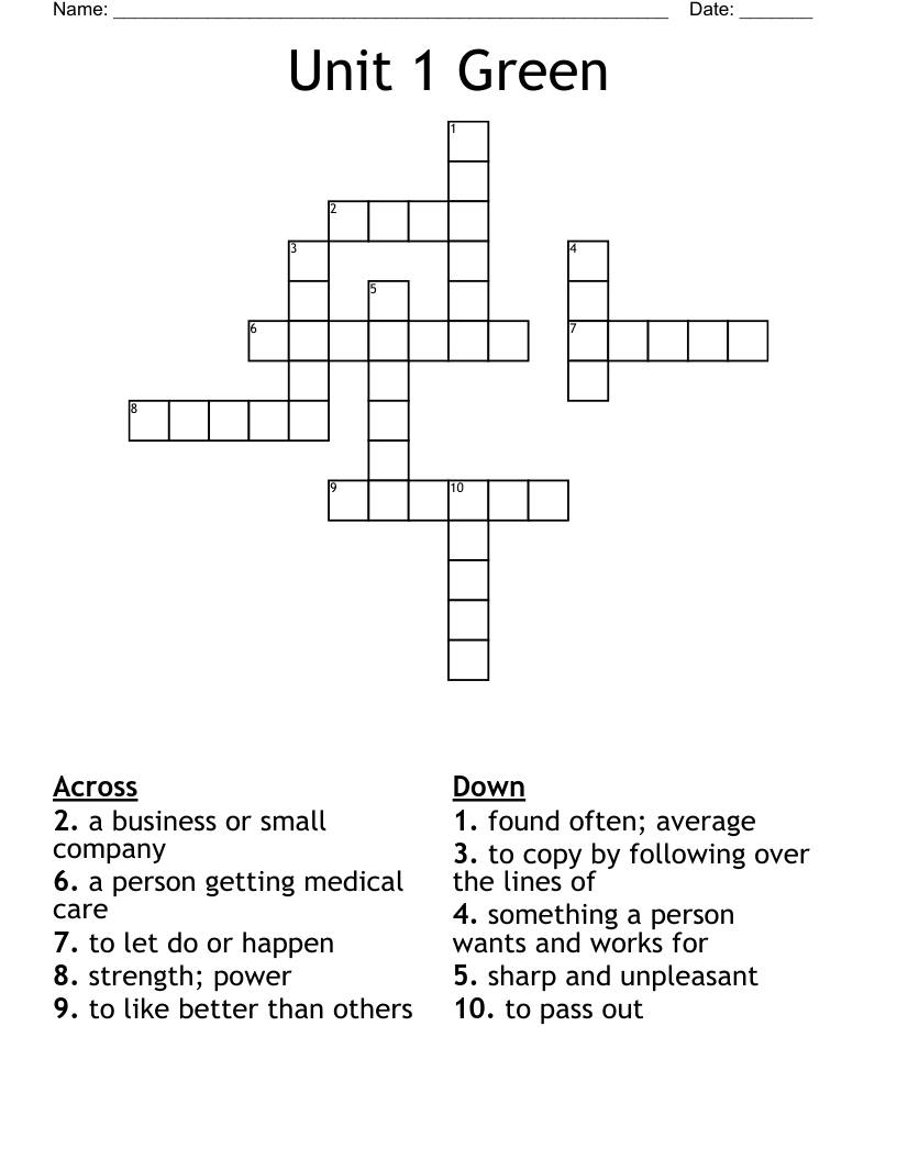 Unit 1 Green Crossword WordMint