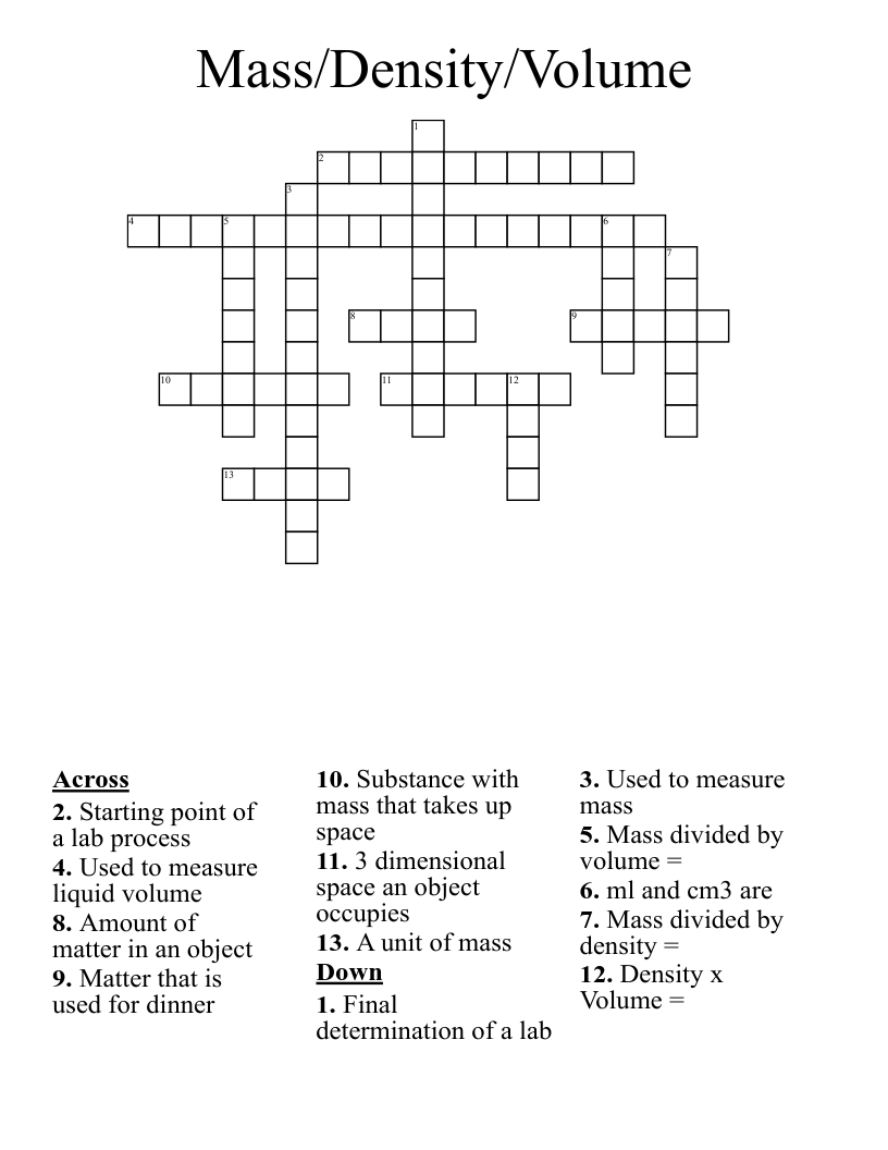 Unit 2 Measurement And Mass Crossword WordMint