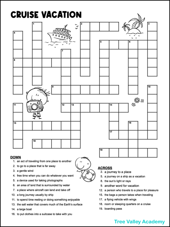 Vacation Crossword Puzzles Tree Valley Academy