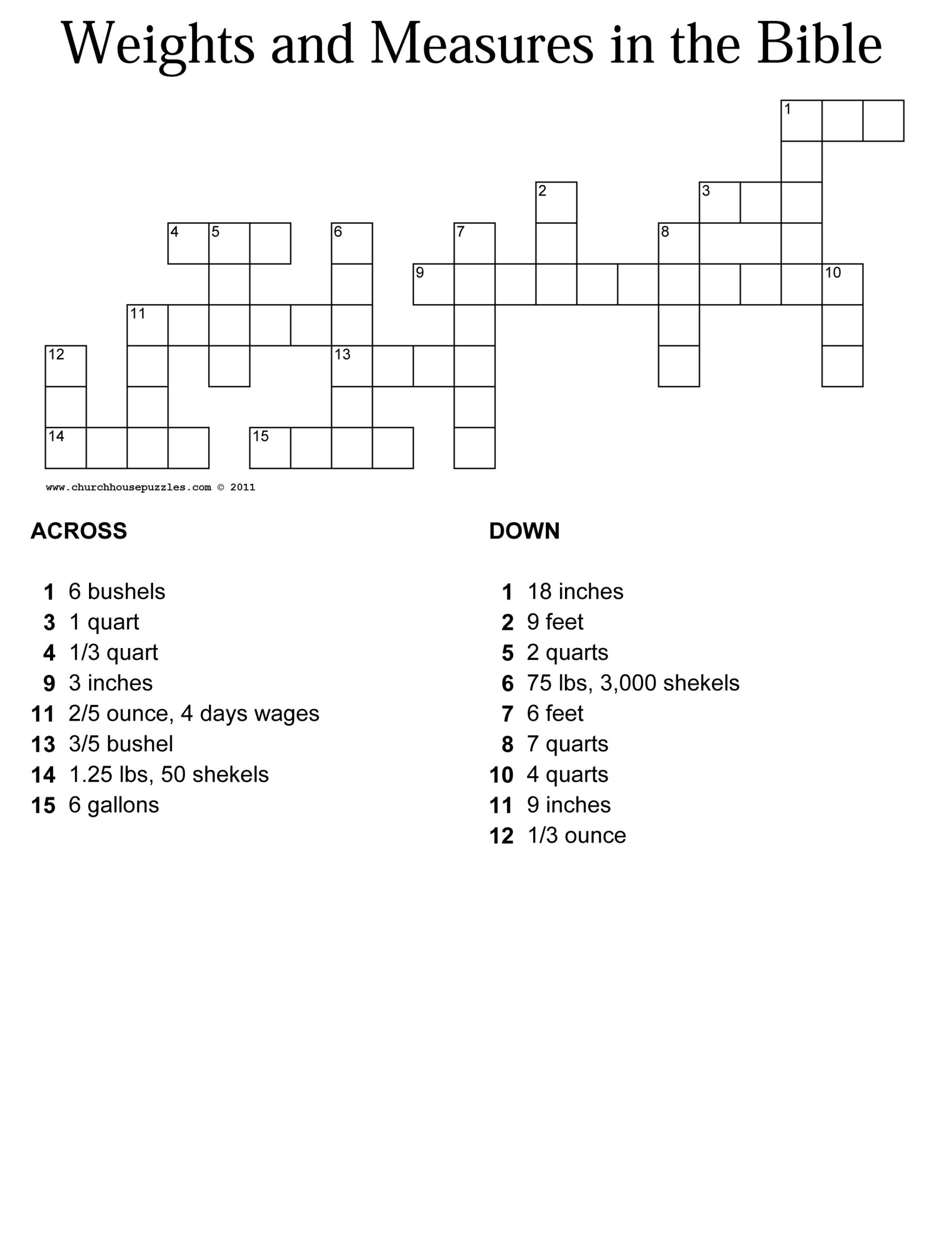 Weights And Measures In The Bible Crossword Puzzle