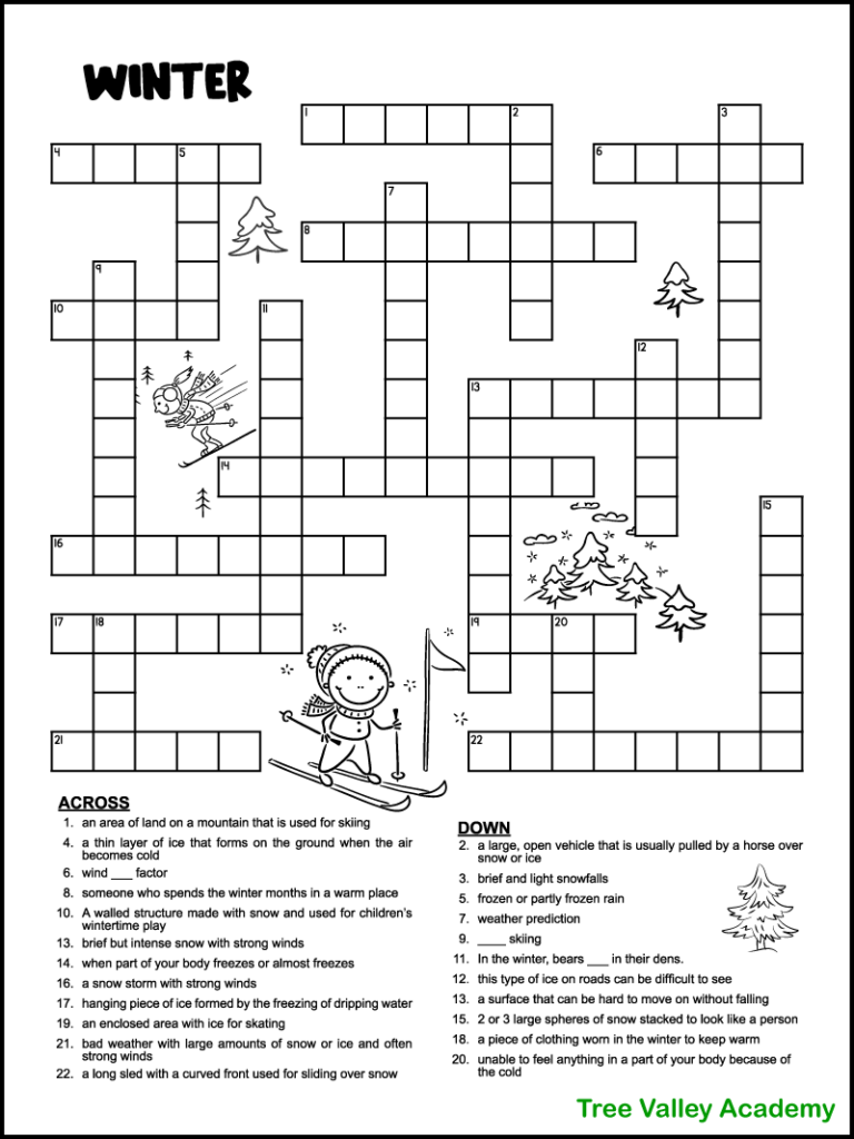 Winter Crossword Puzzle Printable