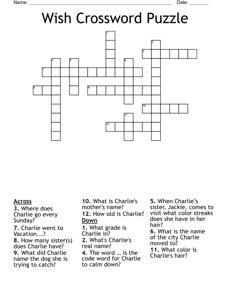 Wish Crossword Puzzle WordMint