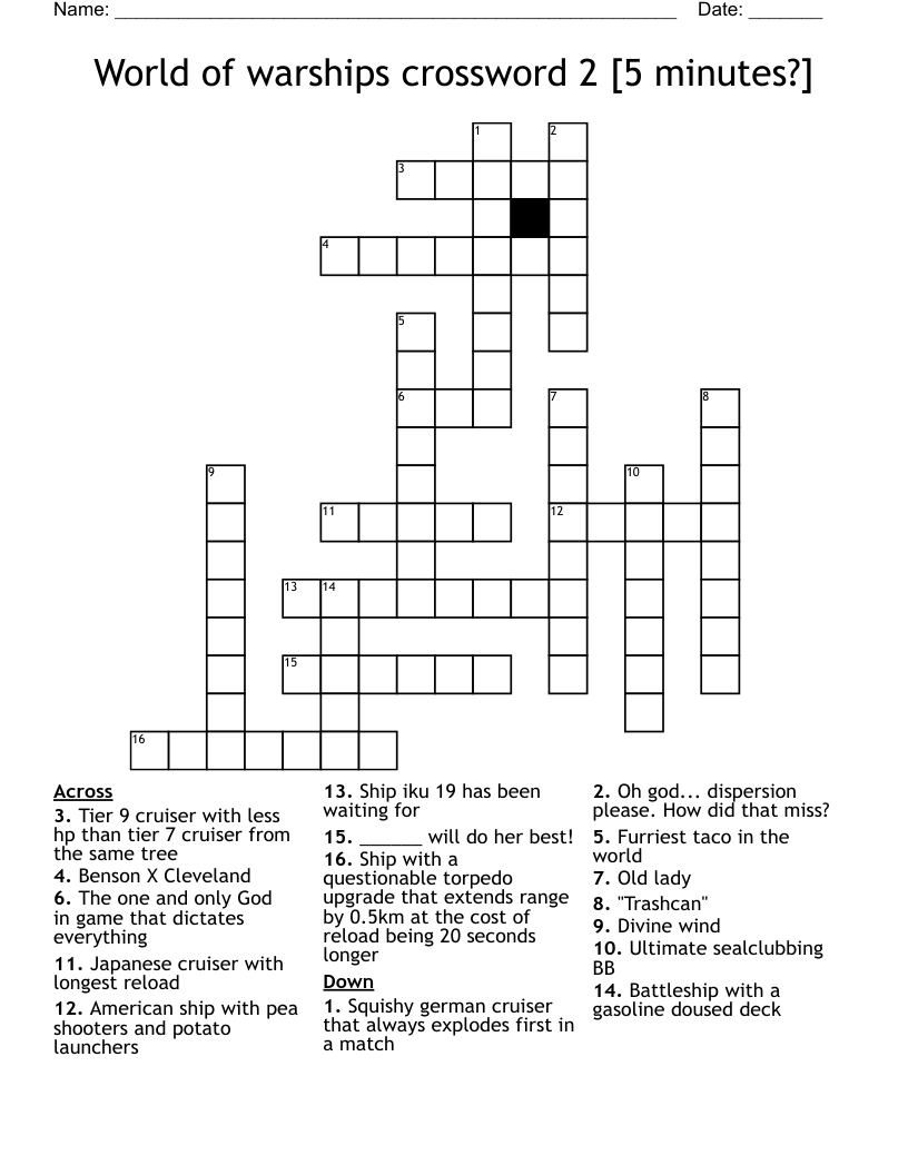 World Of Warships Crossword 2 5 Minutes WordMint