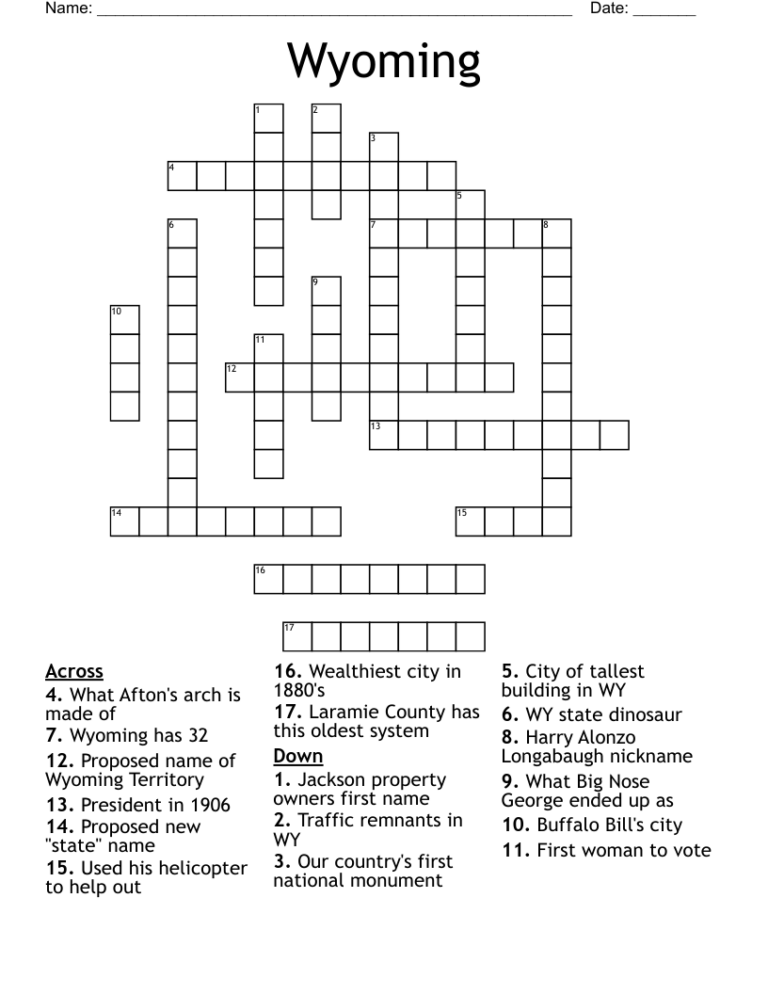 Wyoming Crossword WordMint