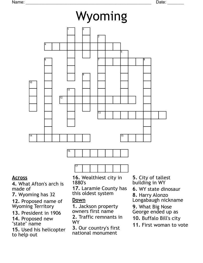 Wyoming Crossword WordMint