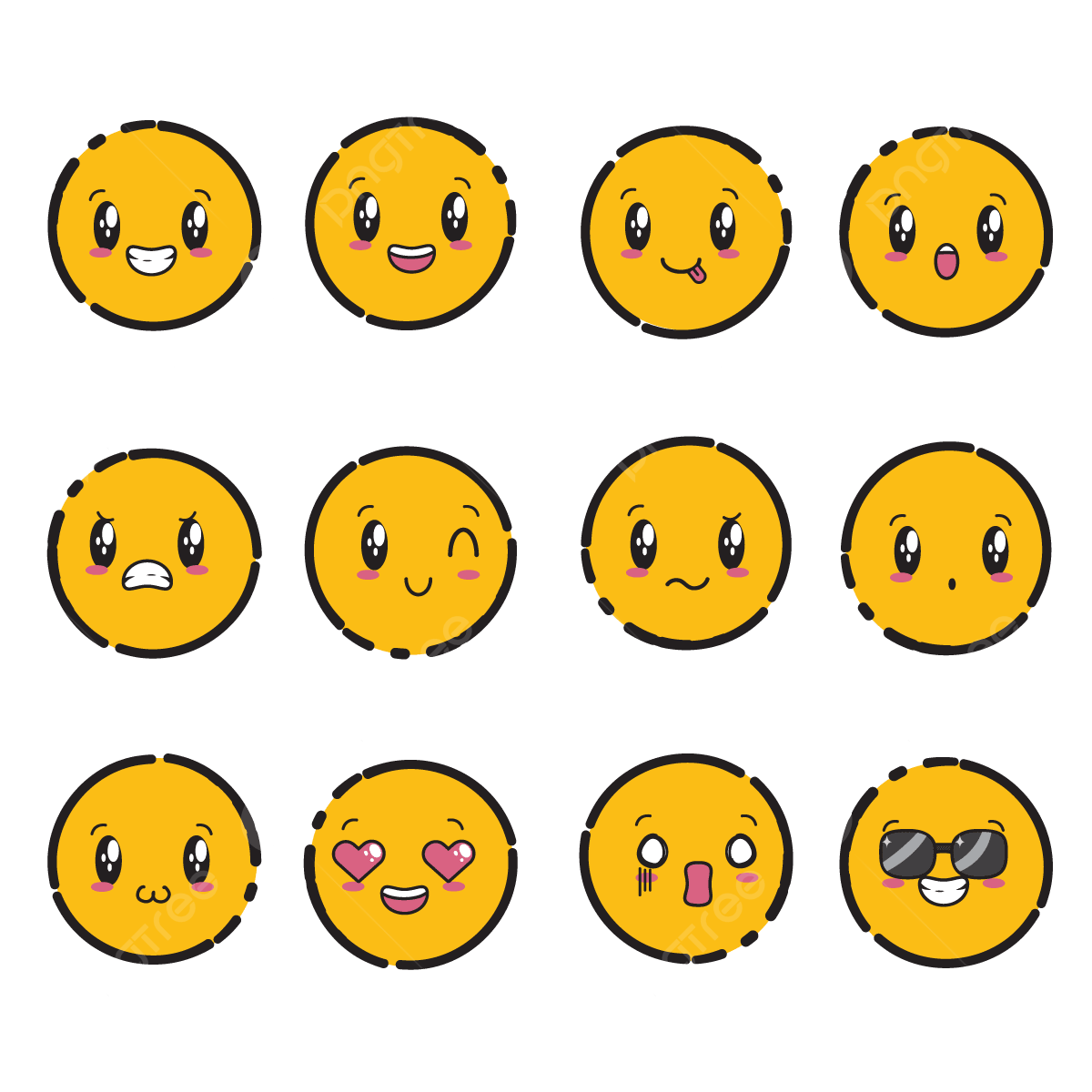 Yellow Cute Face Expressions Emoticons Cartoon Yellow PNG And Vector 