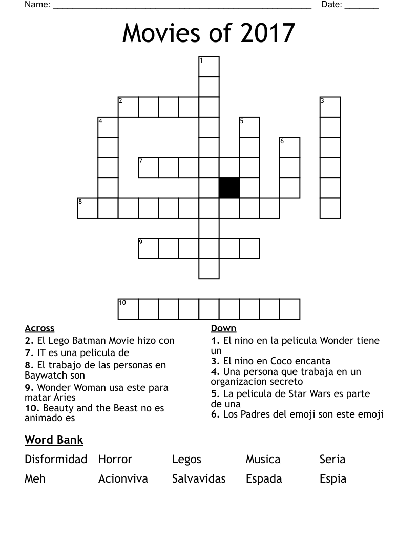 2017 Pixar Film Crossword