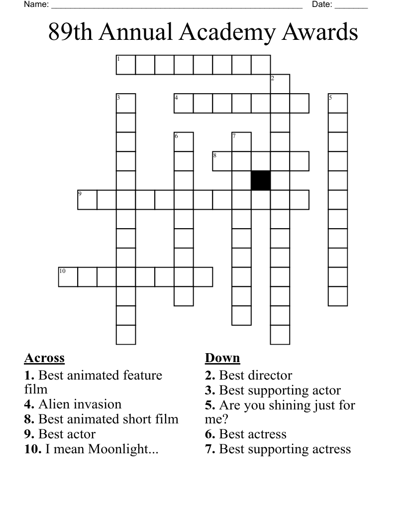 89th Annual Academy Awards Crossword WordMint