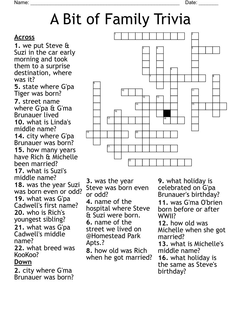 A Bit Of Family Trivia Crossword WordMint