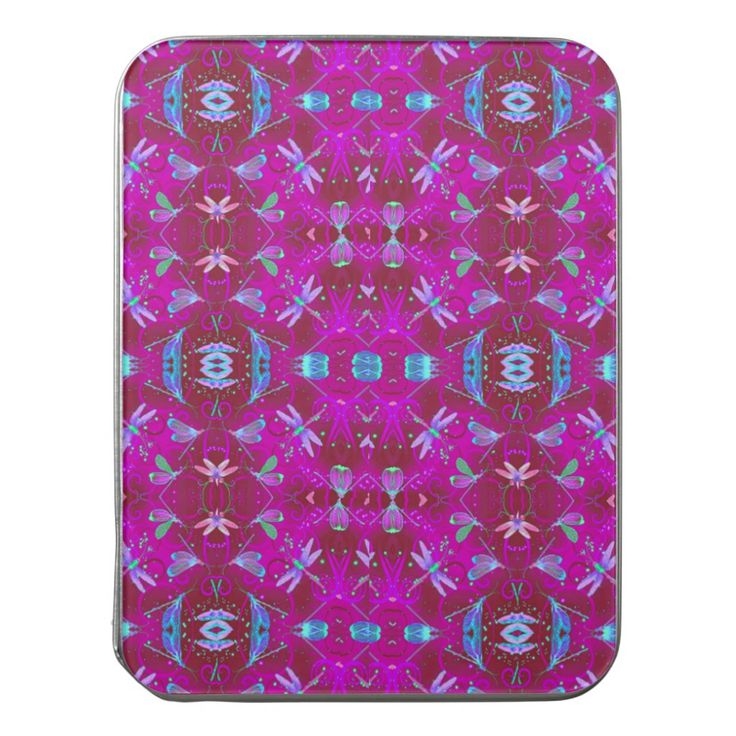 A Pink And Blue Pattern With Dragonflies On The Back Cover Of An Ipad Case