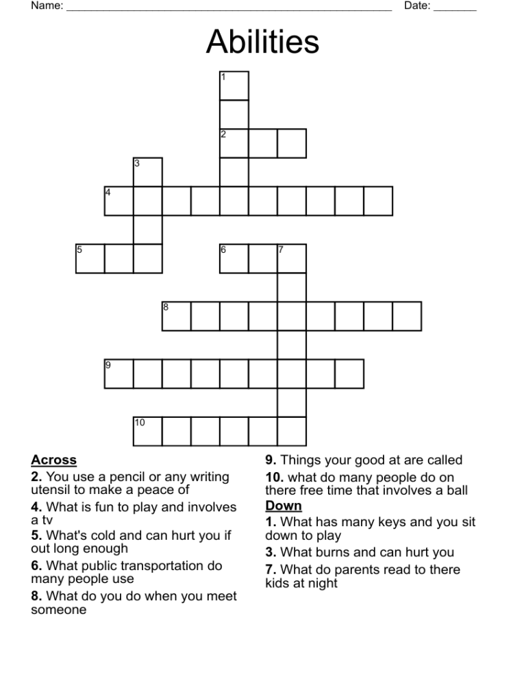 Abilities Crossword WordMint
