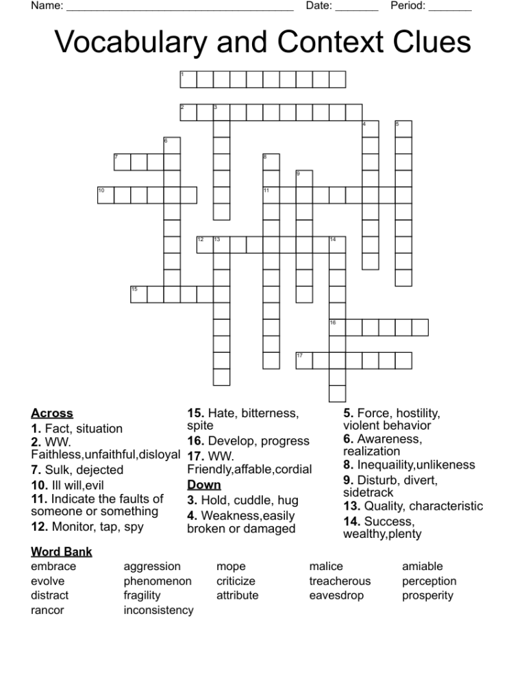 Academic Vocabulary Crossword Puzzle