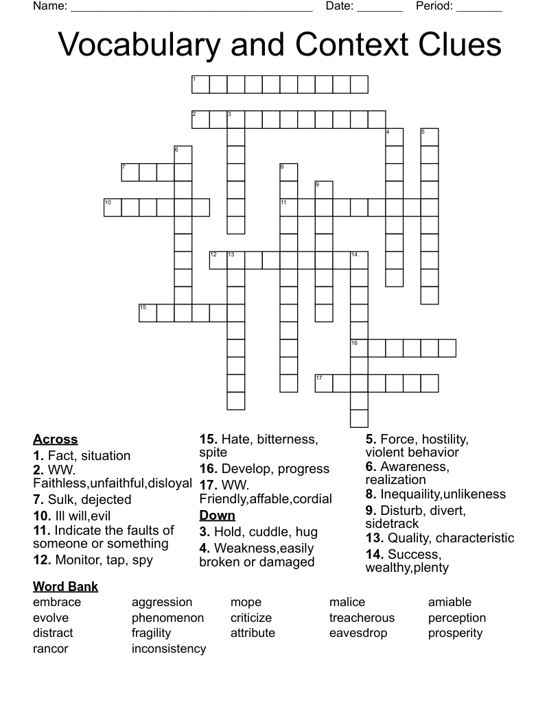 Academic Vocabulary Crossword Puzzle