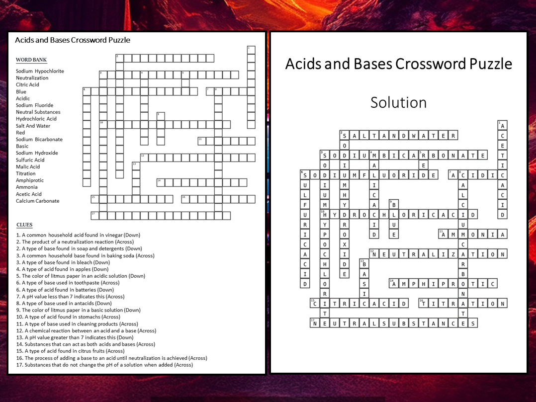 Acids And Bases Crossword Puzzle Worksheet Activity Teaching Resources