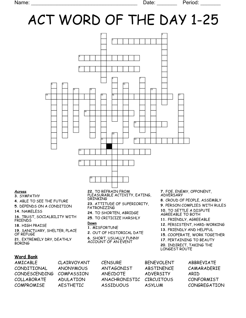 ACT CROSSWORD PUZZLE WordMint