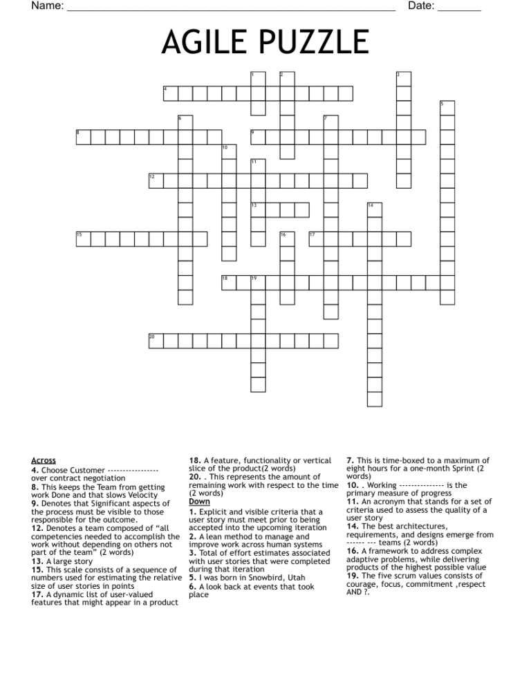 AGILE PUZZLE Crossword WordMint