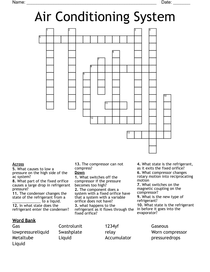 Air Conditioning System Crossword WordMint