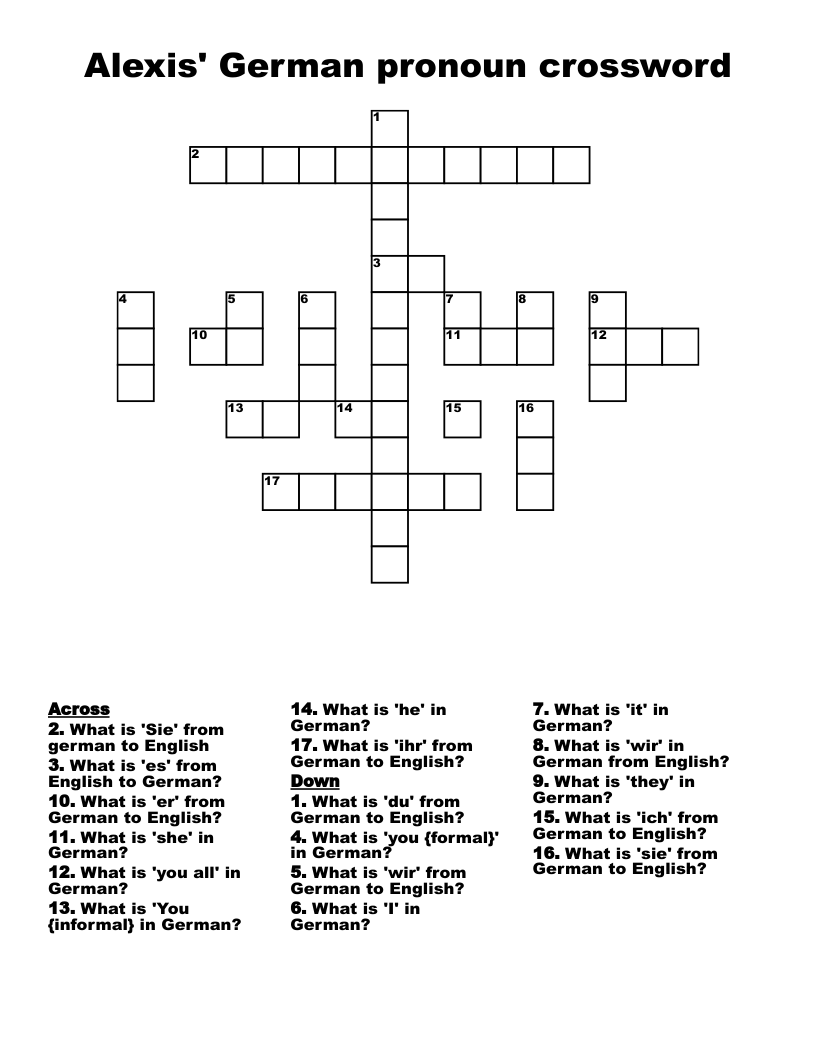 Alexis German Pronoun Crossword WordMint
