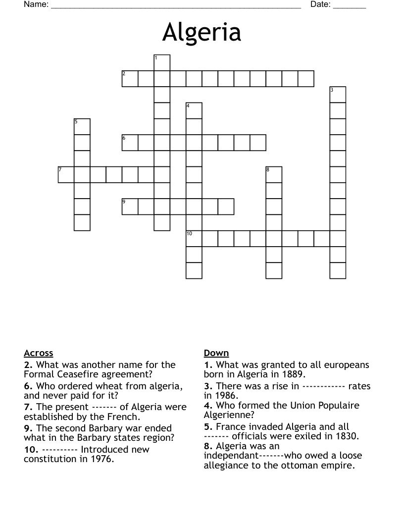 Algeria Crossword WordMint