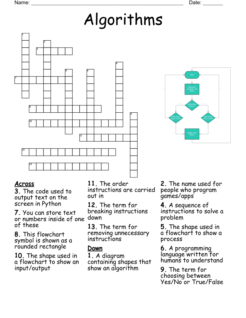 Algorithm And Control Crossword WordMint