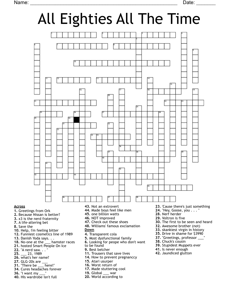 All Eighties All The Time Crossword WordMint