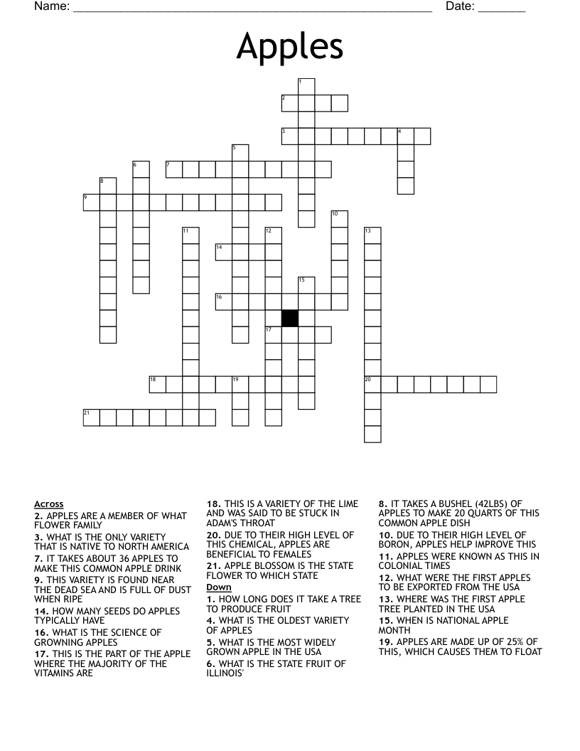 All Things Apples Crossword WordMint