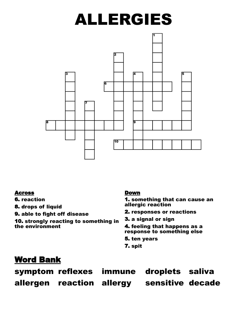 ALLERGIES Crossword WordMint