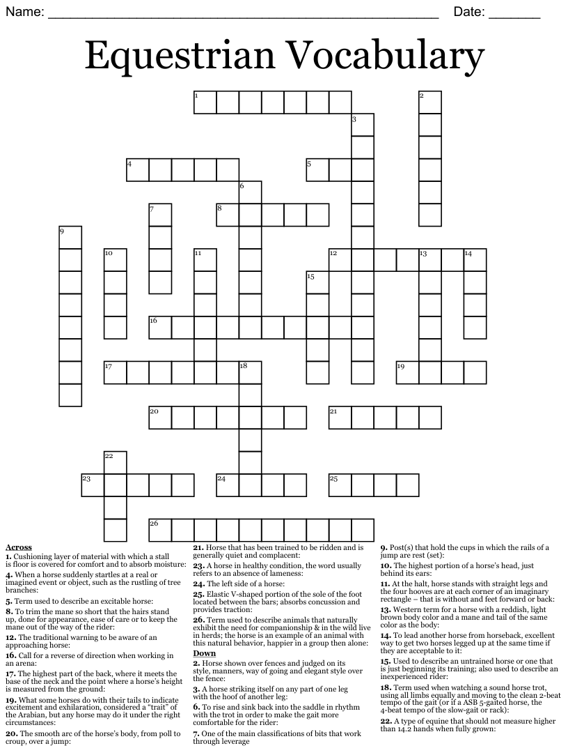 An Easy Gait Of A Horse Crossword Easycrosswordpuzzlesprintable