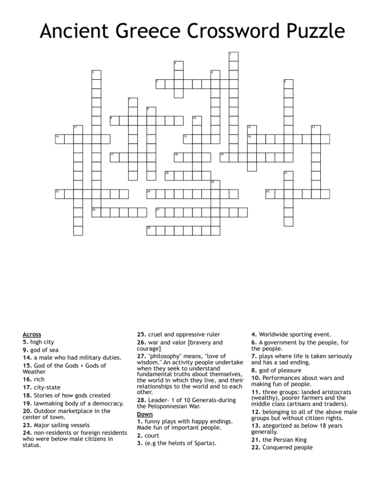 Ancient Greece Crossword Puzzle WordMint
