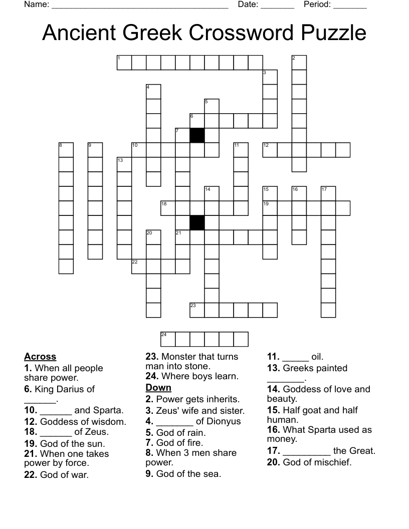 Ancient Greece Crossword Puzzle