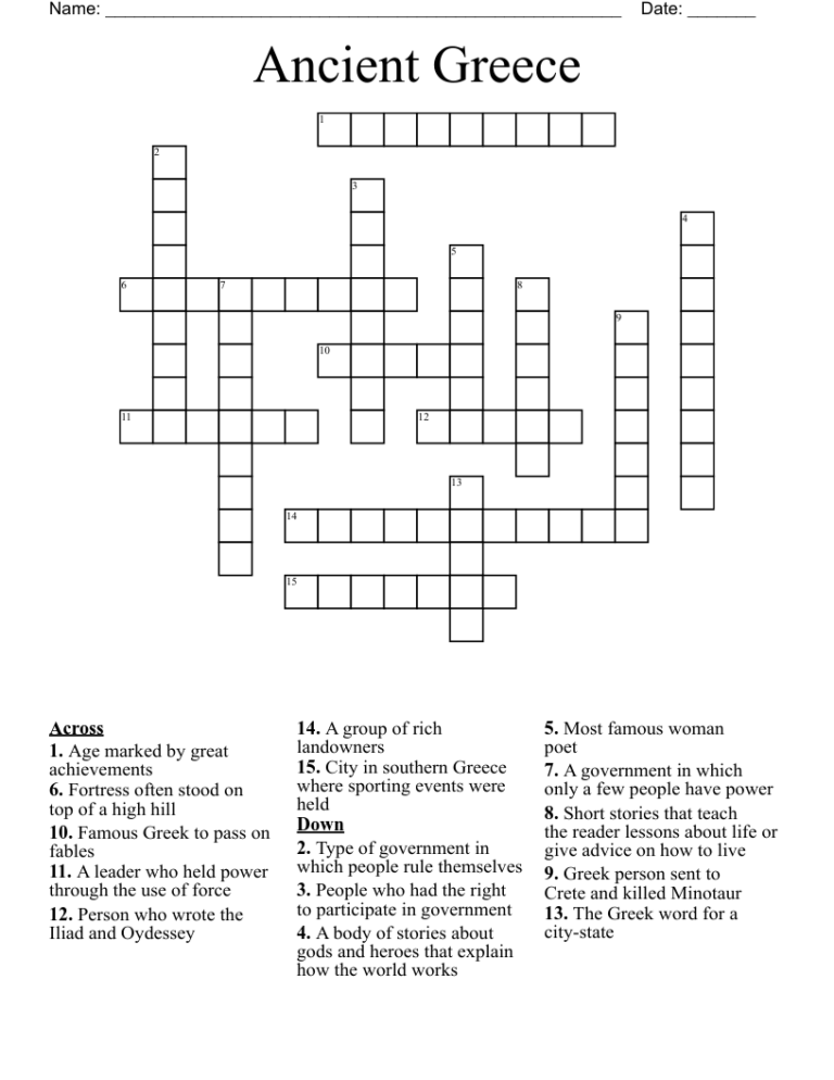 Ancient Greece Crossword WordMint