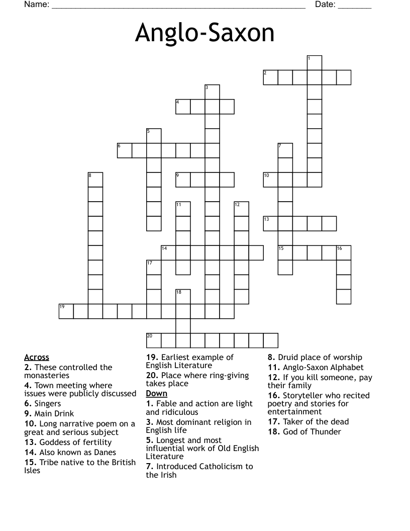 Anglo Saxon Crossword WordMint