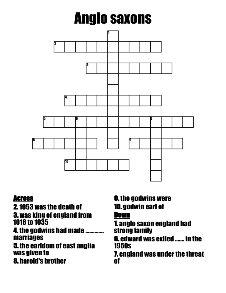 Anglo Saxons Crossword WordMint