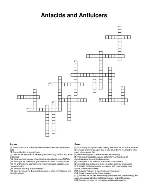 Antacids And Antiulcers Crossword Puzzle