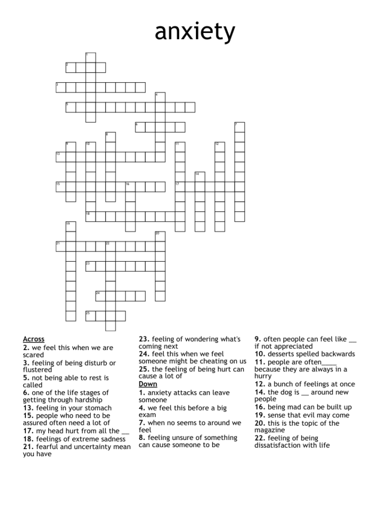 Anxiety Crossword WordMint